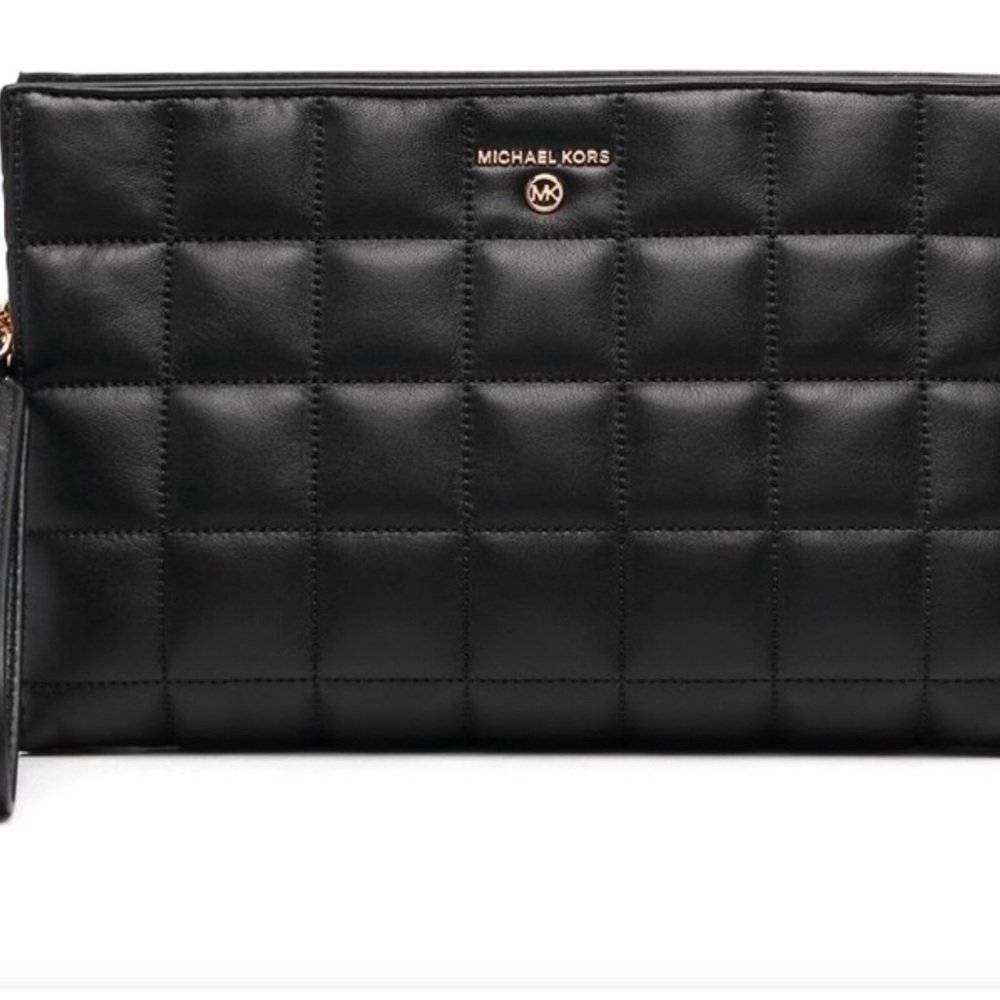 Michael Kors Black Clutch with Metal Accents